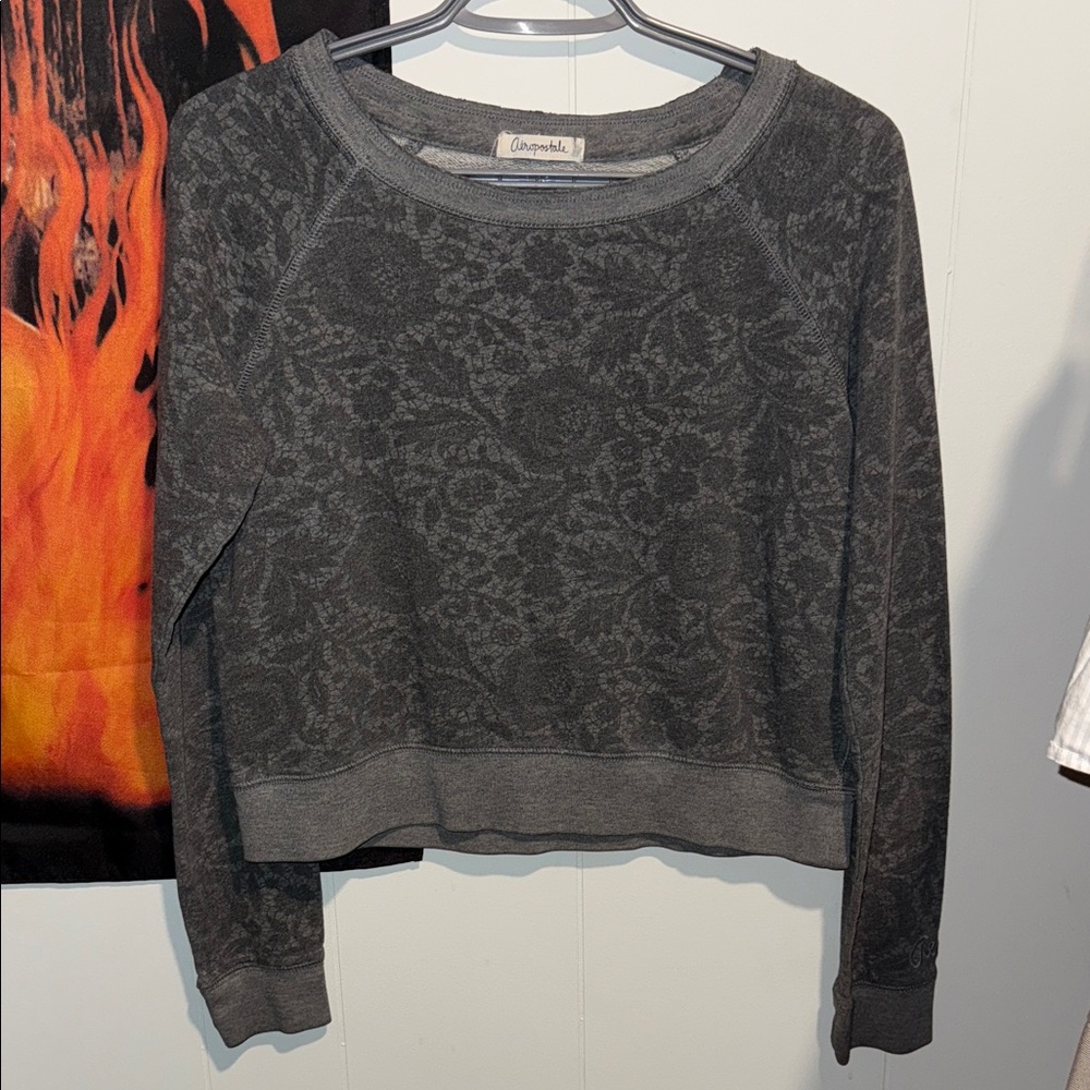 Aeropostale Charcoal Floral Long Sleeve Tee